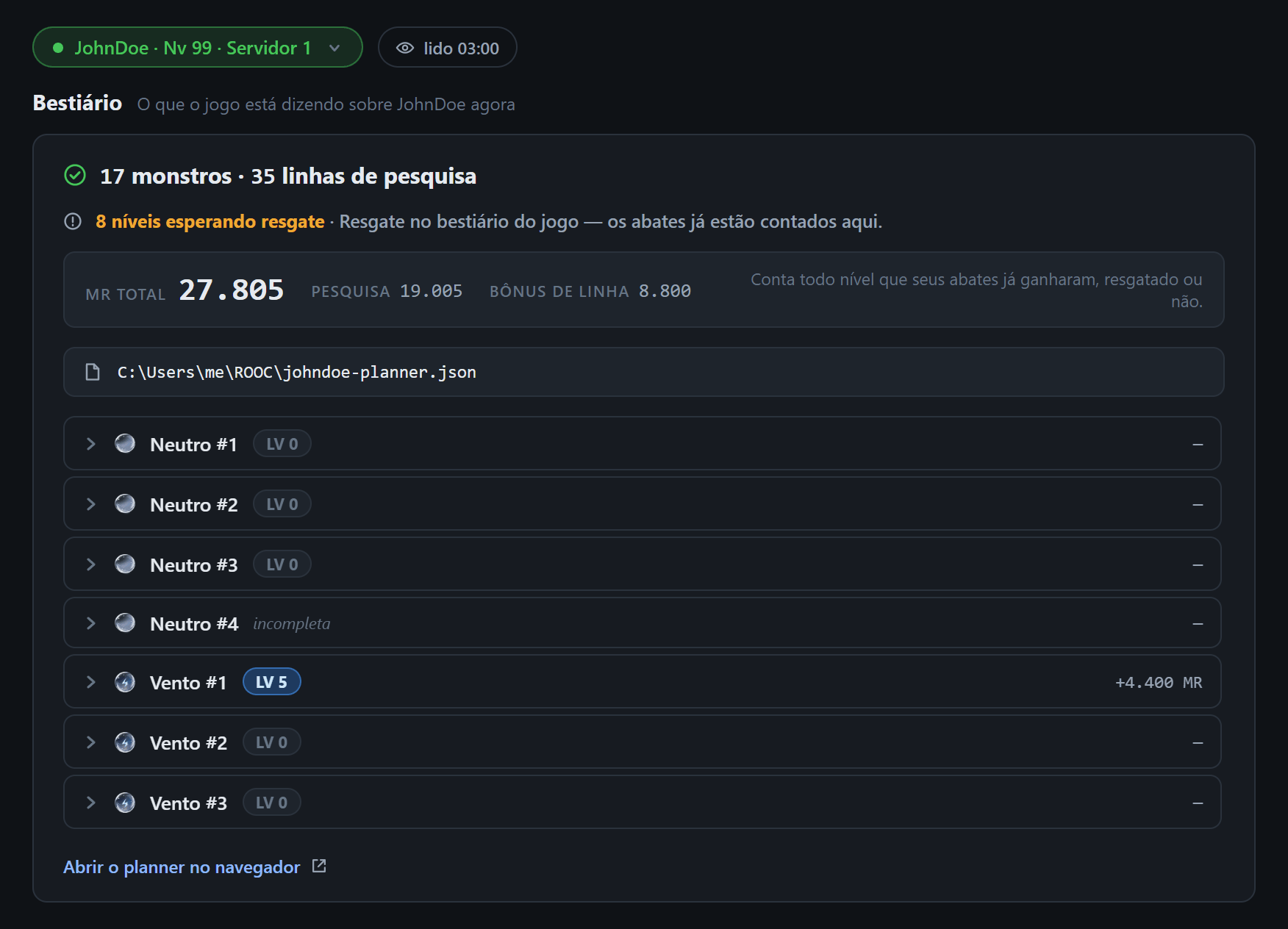 Captura desta tela · Bestiário