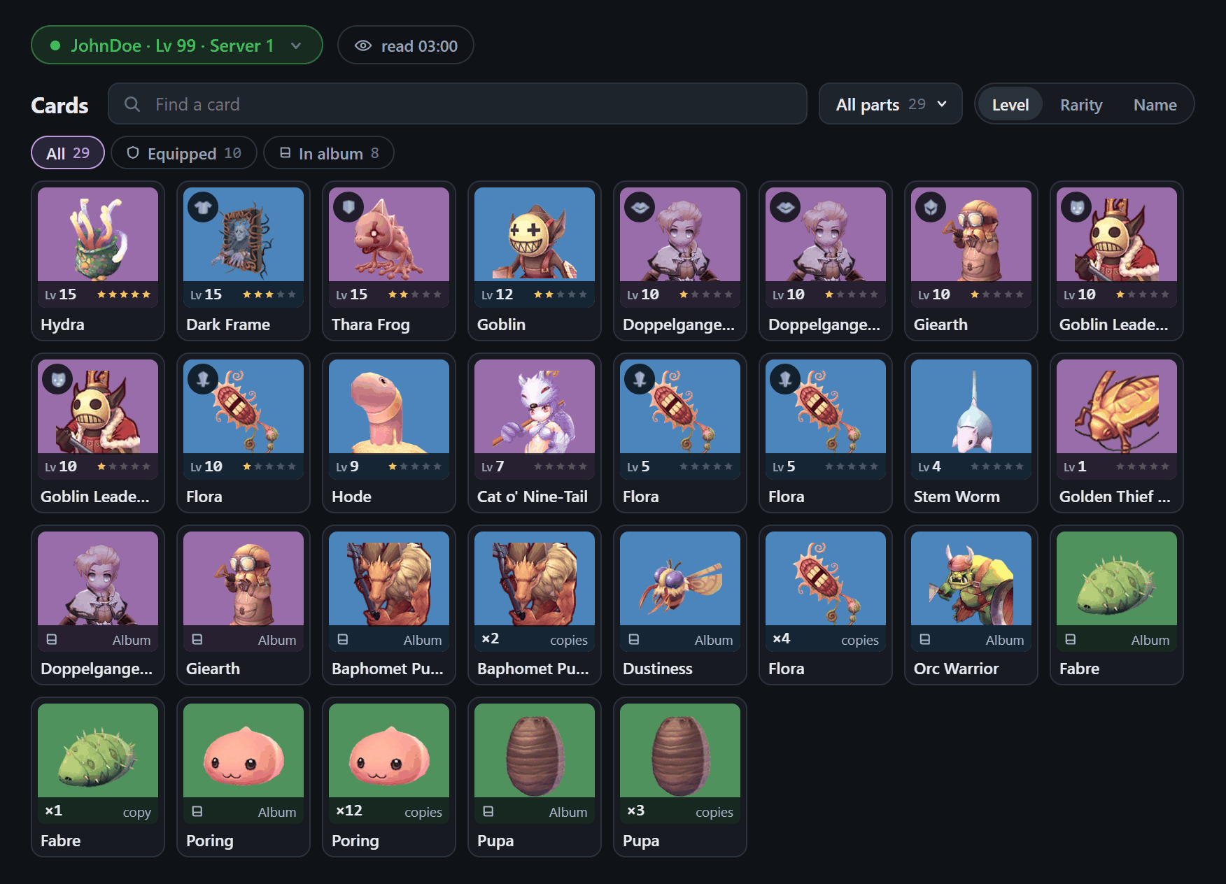 Screenshot of this screen · Cards